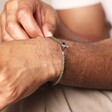 Close Up Men's Vegan Leather T-Bar Bracelet in Khaki on Model