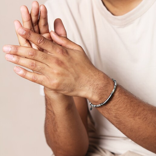 Men's Green Semi-Precious Stone Cord Bracelet  on Model