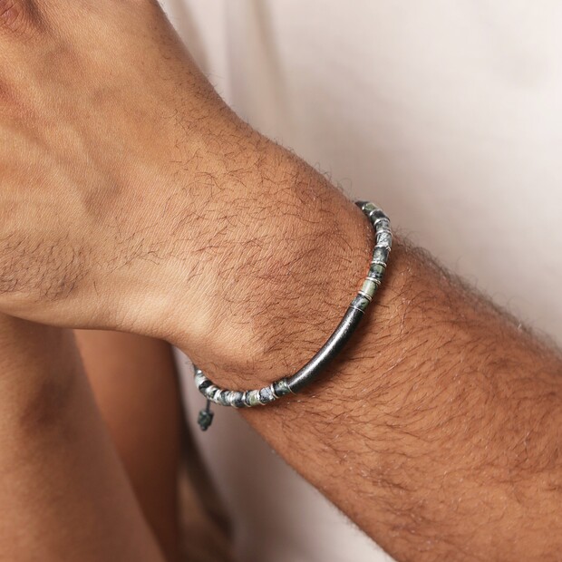 Personalised Men's Green Semi-Precious Stone Cord Bracelet