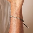 Close Up of Personalised Men's Pull Cord Rope Bracelet in Khaki on Model