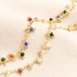 Side by side of Colourful Semi-Precious Stone Tiny Droplet Necklace and Bracelet in gold