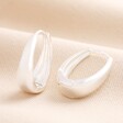 Oval Hoop Earrings with a hinge lever that clicks into place. The base widens and is narrower at the top of the earring.