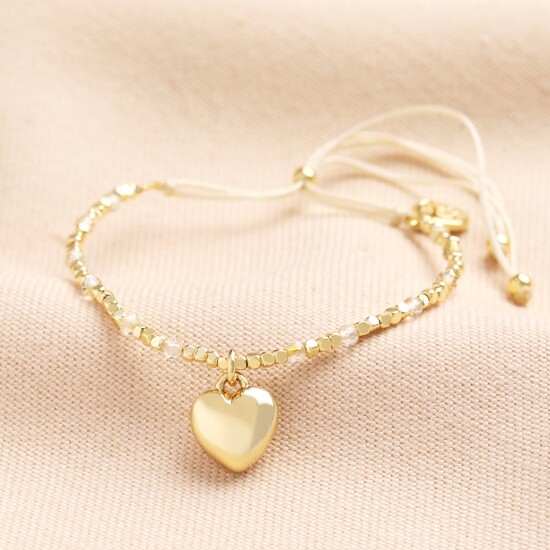 Neutral Cord Heart Charm Bracelet in Gold