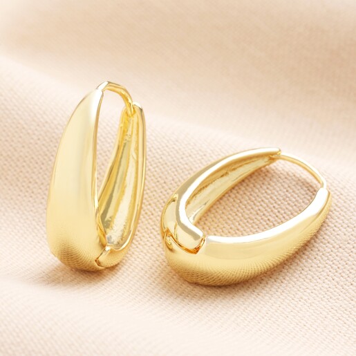 Oval Hoop Earrings with a hinge lever that clicks into place. The base widens and is narrower at the top of the earring.