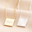 A personalised necklace with a square pendant and a sunbeam texture.