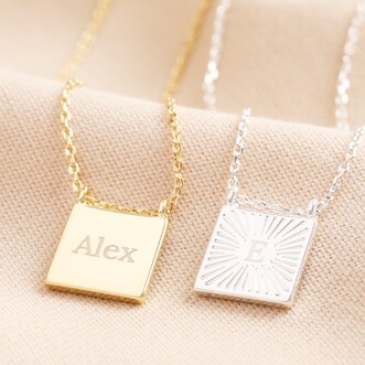 Personalised Sunbeam Square Pendant Necklace 