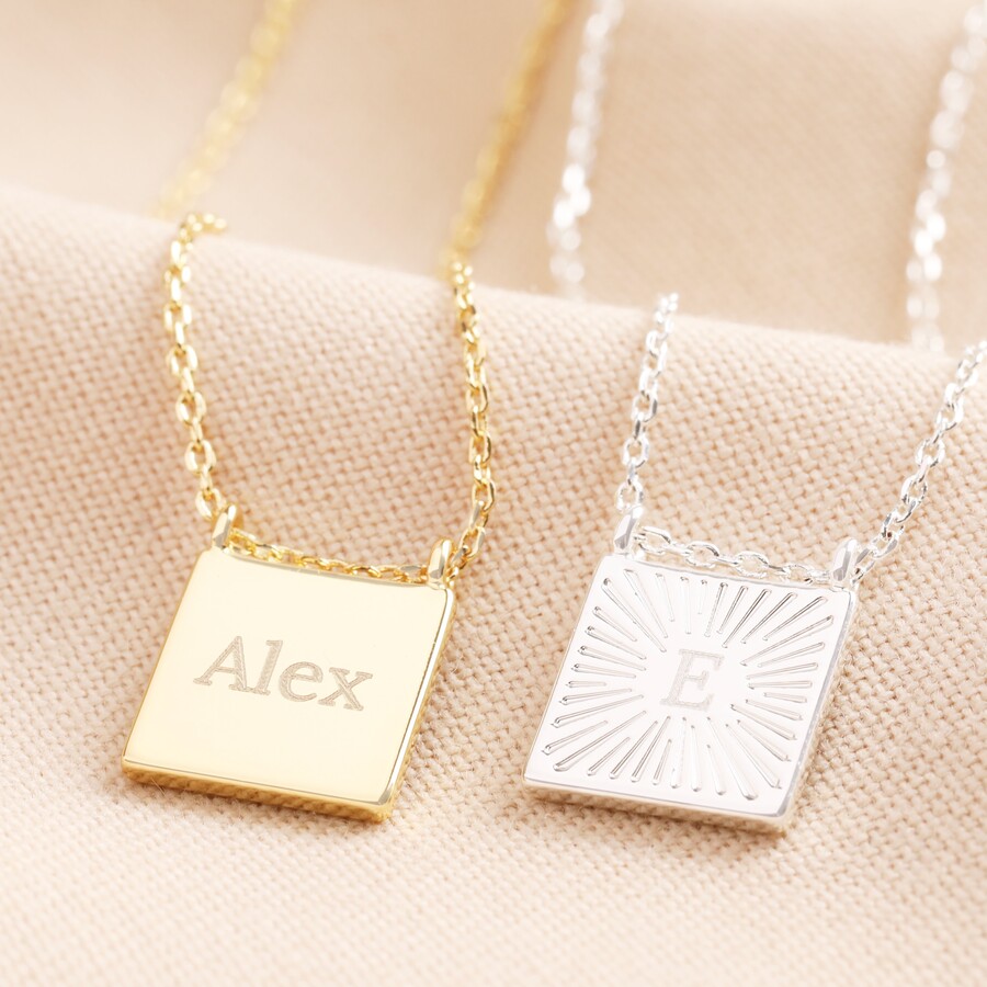 LOGO ENGRAVED SQUARE PENDANT NECKLACE
