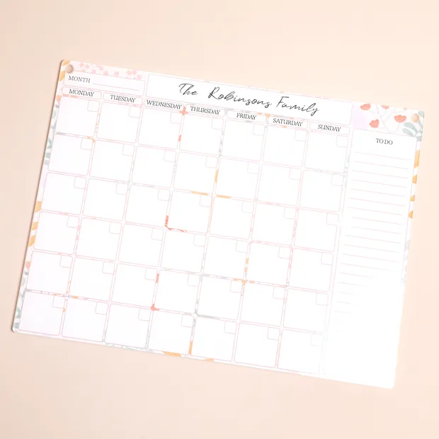 Personalised Floral Monthly Wipeable Acrylic Wall Planner Personalised Floral Monthly Wipeable Acrylic Wall Planner