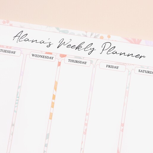 Close Up Close Up of Personalised Floral Weekly Wipeable Acrylic Wall Planner