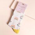 Miss Sparrow Hedgehogs and Rainbows Socks on a Beige Background