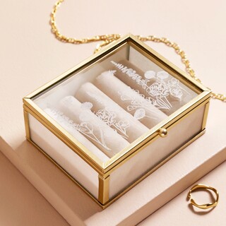 Floral Mini Glass Jewellery Box in Gold