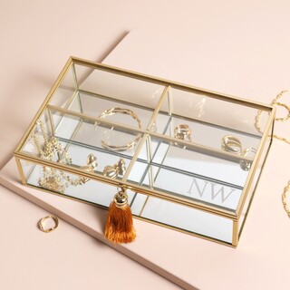 Personalised Initial Large Glass Jewellery Box in Gold