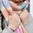 Model Shot of Soft Knitted Hand Warmers in Pink