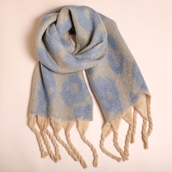 Blue and White Leopard Print Winter Scarf