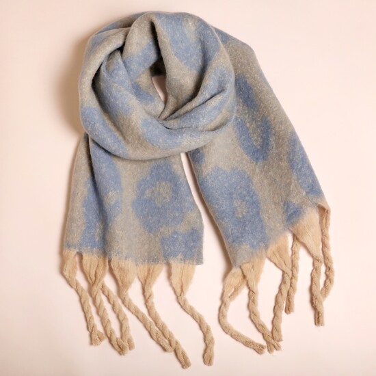 Blue and White Leopard Print Winter Scarf