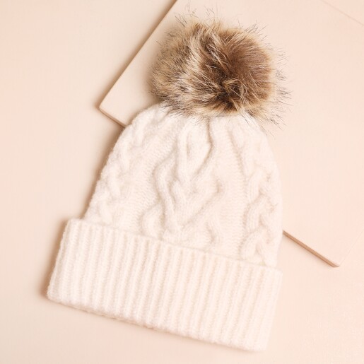 Cream wool bobble hat on sale