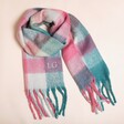 Personalised Ombre Check Winter Scarf on a Beige Background