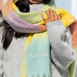 Close Up of Personalised Pastel Check Winter Scarf on Model