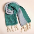 Personalised Turquiose Two Tone Winter Scarf on a Beige Background