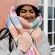 Model Shot of Soft Knitted Hand Warmers in Pink