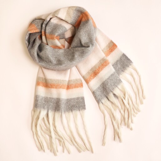 Terracotta Stripe Winter Scarf Terracotta Stripe Winter Scarf on a Beige Background