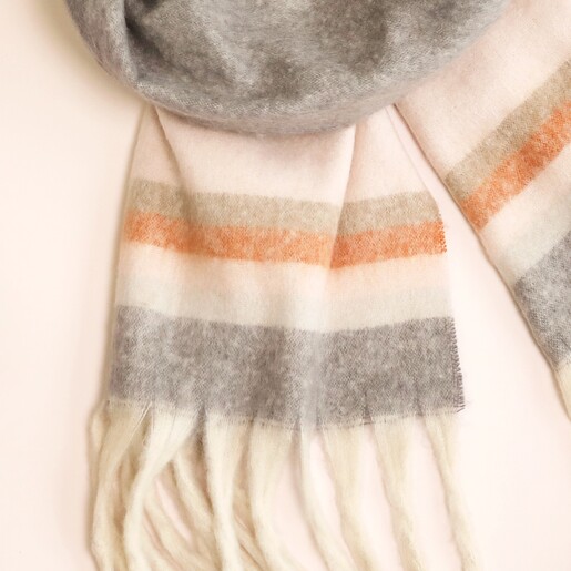Close Up Close Up of Terracotta Stripe Winter Scarf