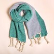 Turquiose Two Tone Winter Scarf on a Beige Background