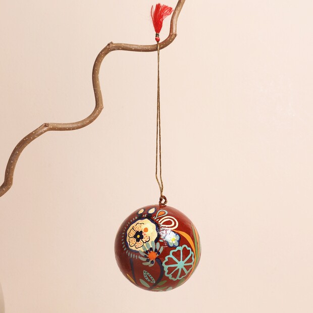 Fiona Walker Dark Red Paper Mache Floral Bauble