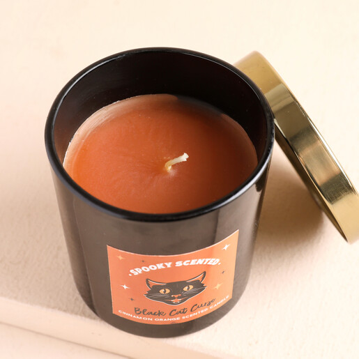 Close Up of Black Cat Cinnamon Orange Candle