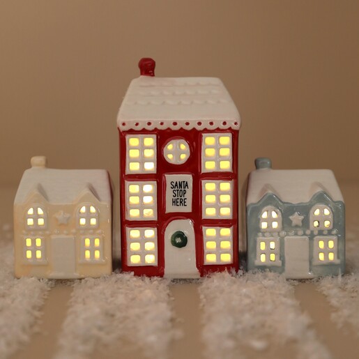 Light Up Set Of 3 Ceramic LED Light Up Houses