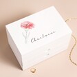 Classic White Version of Personalised Birth Flower Jewellery Box with Drawers