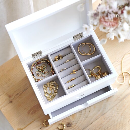 White Jewellery Box with Drawers White Jewellery Box with Drawers