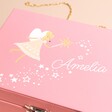 Close up of Personalisation on Pink Personalised Name Ballerina Fairy Musical Jewellery Box 