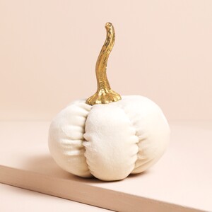 Small Cream Velvet Pumpkin Standing Decoration