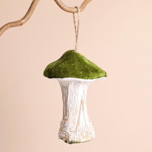 Green Mushroom Hanging Decoration Green Mushroom Hanging Decoration on a Beige Background