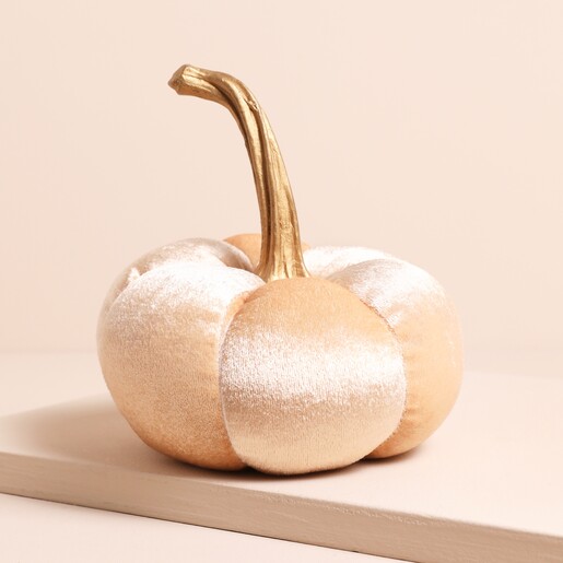 Large Peach Velvet Pumpkin Standing Decoration Large Peach Velvet Pumpkin Standing Decoration on Neutral Background