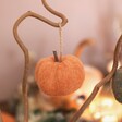 Mini Orange Felt Pumpkin Hanging Decoration on Tree Branch