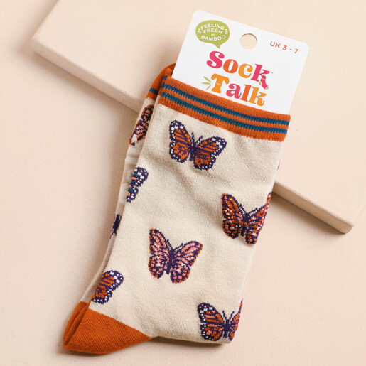 Sock Talk Women's Novelty Butterfly Bamboo Ankle Socks on Neutral Background