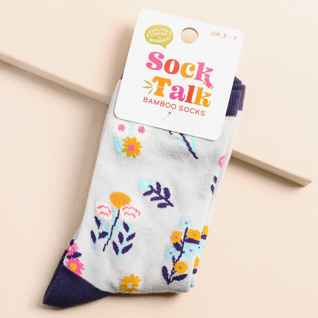 Sock Talk Women's Grey Ditsy Floral Print Bamboo Socks Sock Talk Women's Grey Ditsy Floral Print Bamboo Socks