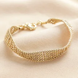 Wide Beaded Band Bracelet in Gold