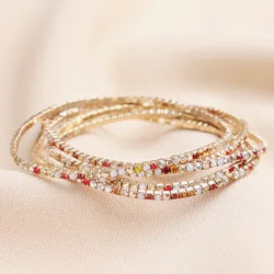 Set of 5 Autumnal Beaded Tennis Bracelet in Gold