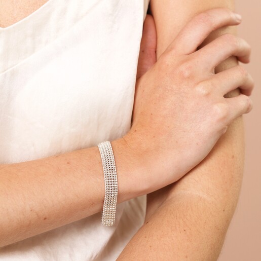 Model Shot Model Shot of Beaded Woven Cord Bracelet in Silver