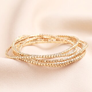 Set of 5 Beaded Tennis Bracelet in Gold