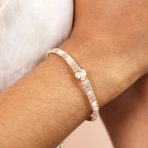 Bracelet on Model Model Wearing Crystal Heart Charm Pink Beaded Bracelet