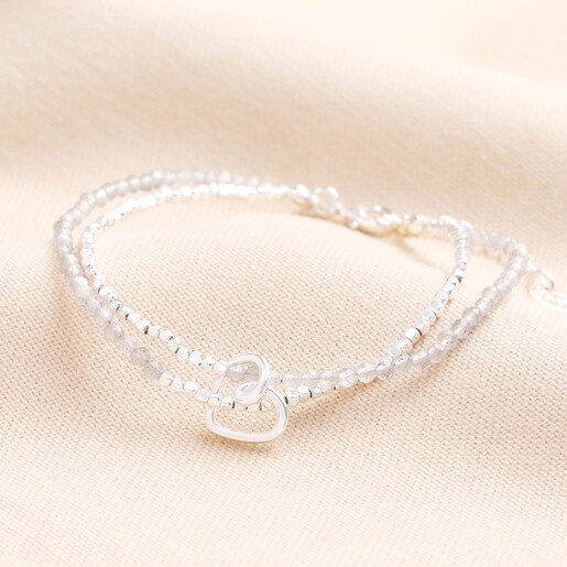 A dual layered beaded bracelet with a matching silver doodle style heart