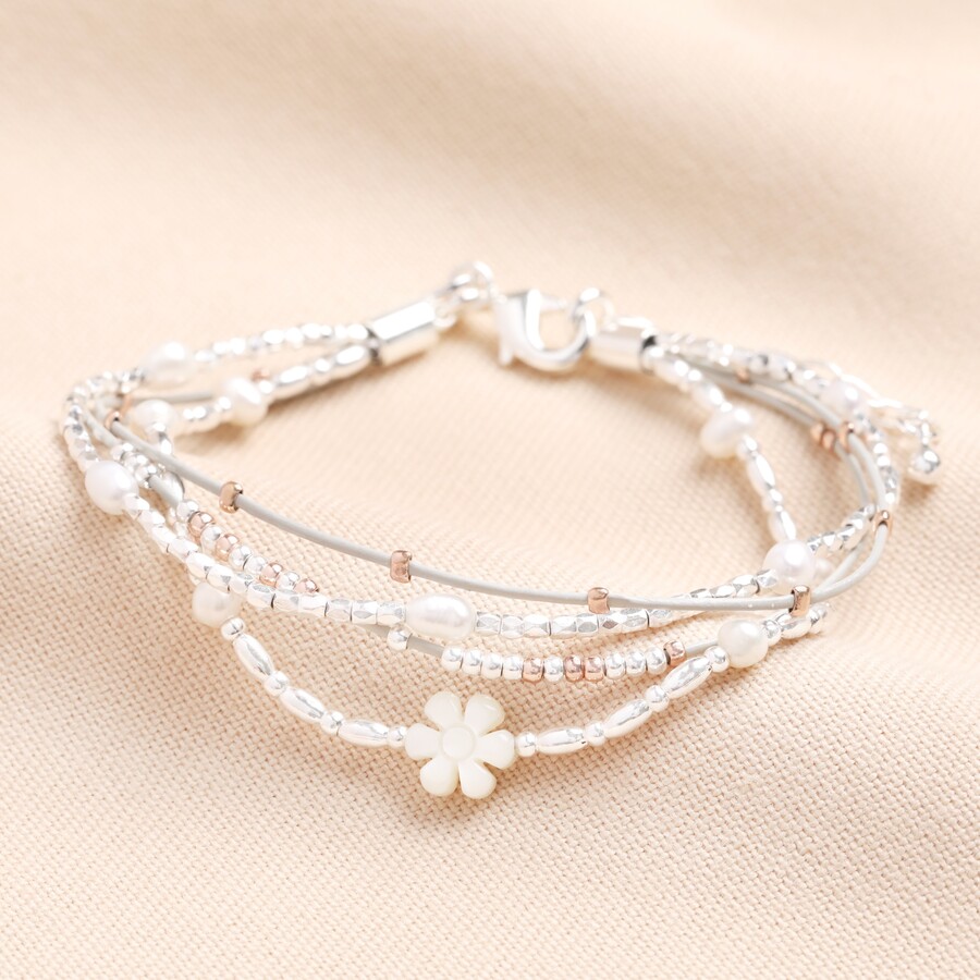 Silver and Rose Gold Daisy Multi Strand Bracelet | Lisa Angel