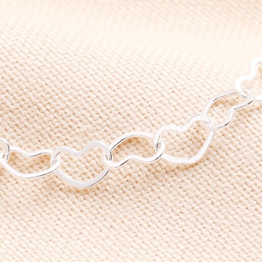 Close Up of Heart Chain Bracelet in Silver