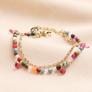 Stainless Steel Double Layer Beaded Bracelet in Gold