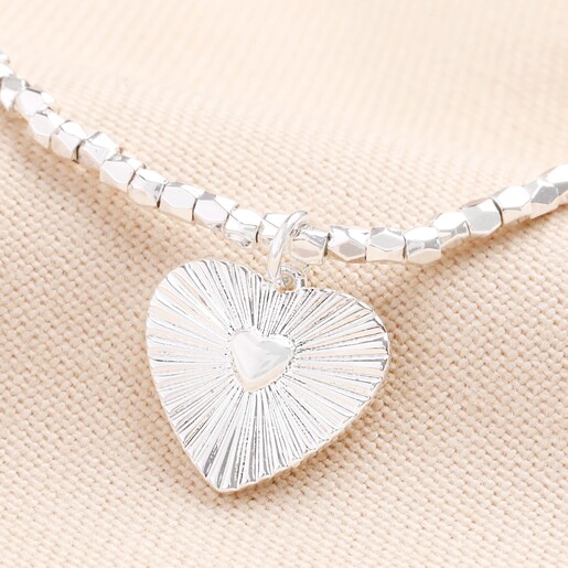 Close Up Close Up of Sunbeam Heart Charm Beaded Bracelet in Silver