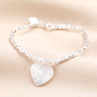 Sunbeam Heart Charm Beaded Bracelet in Silver